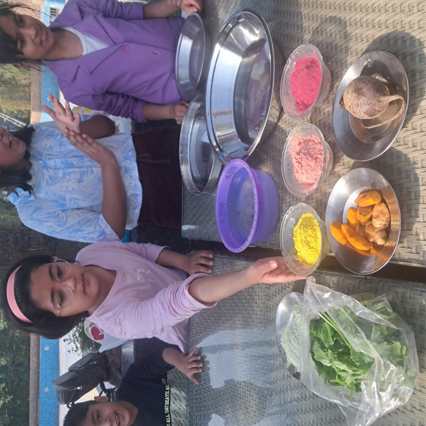 Close view of natural colour ingredients laid out for Holi