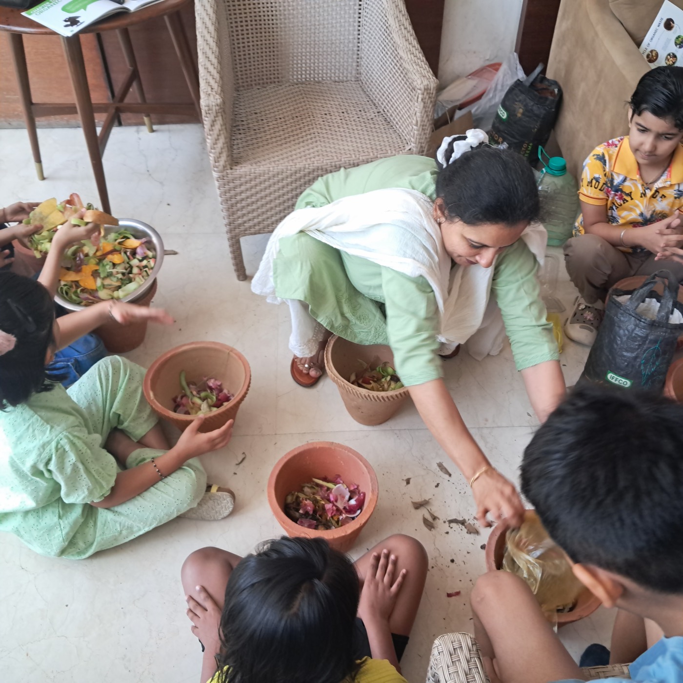 Hands-on potting activity at the compost workshop